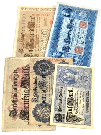 1.Weltkrieg, 5 verschiedene Geldscheine