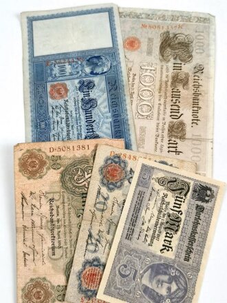 1.Weltkrieg, 5 verschiedene Geldscheine