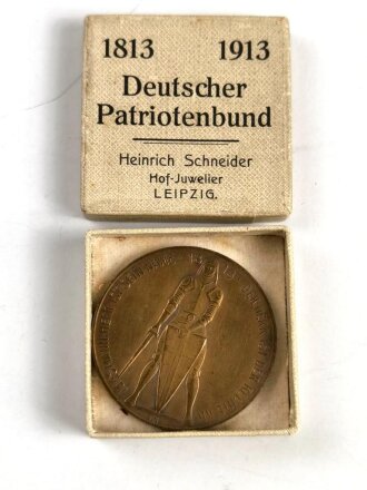 Nicht tragbare Medaille "Deutscher Patriotenbund Völkerschlacht Denkmal bei Leipzig" In zugehörigem Pappetui
