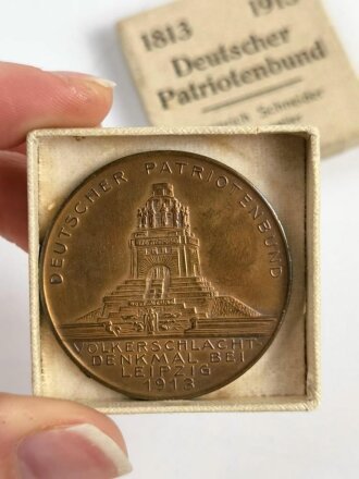 Nicht tragbare Medaille "Deutscher Patriotenbund Völkerschlacht Denkmal bei Leipzig" In zugehörigem Pappetui