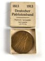 Nicht tragbare Medaille "Deutscher Patriotenbund Völkerschlacht Denkmal bei Leipzig" In zugehörigem Pappetui