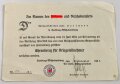 Ehrenkreuz für Kriegsteilnehmer mit Hersteller CW mit Verleihungsurkunde, ausgesellt an einen Amtgerichtsrat in Harburg- Wilhelmsburg