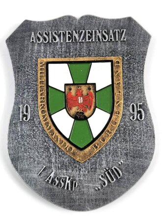 Österreich Bundesheer, Wandtafel "Assistenzeinsatz 2.AssKp Süd" 1995. Höhe 22,5cm"