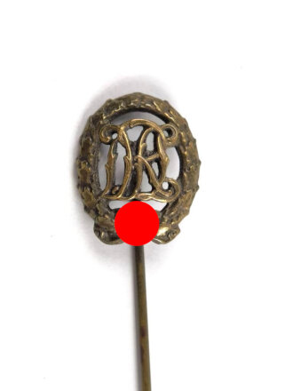 Miniatur, Deutsches Reichssportabzeichen DRL in Bronze, Nadel wohl zeitgenösisch neu angelötet, Größe 16mm