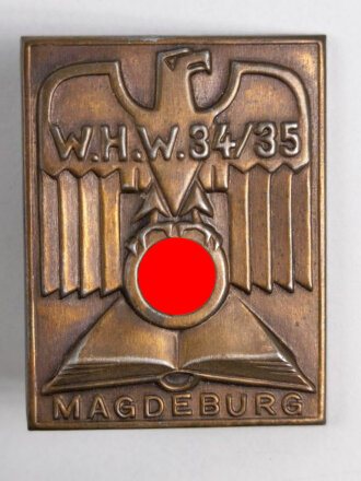 Winterhilfswerk Blechabzeichen Metallabzeichen, Magdeburg, Auslegung des Goldenen WHW-Buches