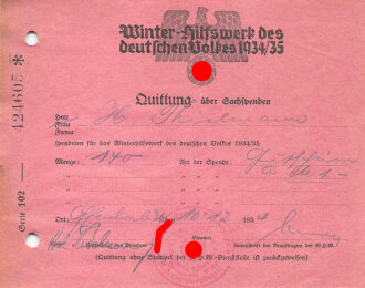 Winter Hilfswerk des deutschen Volkes 1934/35 " Quittung über Sachspenden"