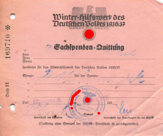 Winter Hilfswerk des deutschen Volkes 1936/37" Quittung über Sachspenden"