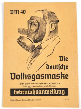 Gebrauchsanweisung "Die deutsche Volksgasmaske VM40", sehr guter Zustand