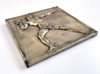 Sport, Auszeichnungsplakette 24 x 24cm " Wormser Nibelungenspiele 1924, I.Sieger im Dreikampf"