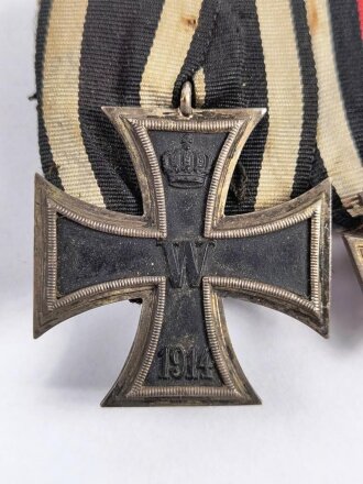 1. Weltkrieg, 2er Ordensspange mit Eisernen Kreuz 2. Klasse 1914 und Ehrenkreuz für Frontkämpfer, selbstgemachte Spange