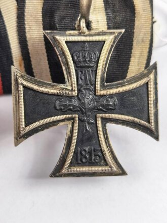 1. Weltkrieg, 2er Ordensspange mit Eisernen Kreuz 2. Klasse 1914 und Ehrenkreuz für Frontkämpfer, selbstgemachte Spange