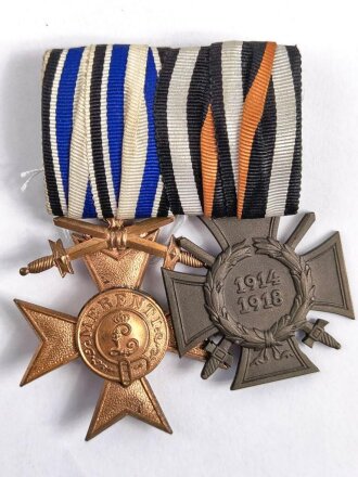 1. Weltkrieg, 2er Ordensspange mit Bayern Militärverdienstkreuz 3. Klasse mit Schwertern und Ehrenkreuz für Frontkämpfer, Spange mit Hersteller D.R.G.M. sehr guter Zustand