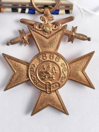 1. Weltkrieg, 2er Ordensspange mit Bayern Militärverdienstkreuz 3. Klasse mit Schwertern und Ehrenkreuz für Frontkämpfer, Spange mit Hersteller D.R.G.M. sehr guter Zustand