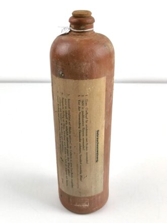 Reizstoff Flasche (leer), zum Testen von Gasmasken Wehrmacht,  Originales Etikett, gmp = Schering, sehr selten