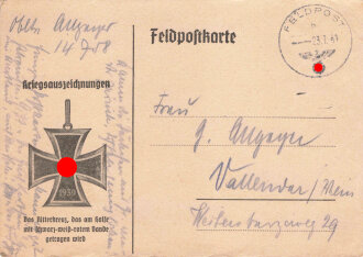 Feldpostkarte "Ritterkreuz", gelaufen 1941