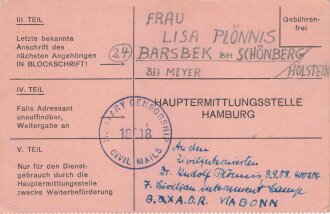 Britische Besatzungszone 1945, drei Postkarten eines Zivilinternierten