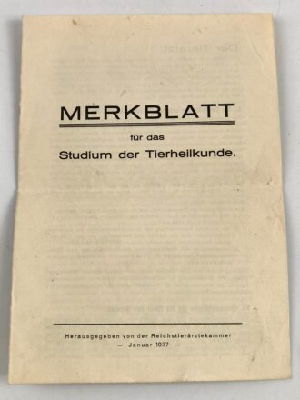 Merkblatt für das Studium der Tierheilkunde von Januar 1937, Verschickt in einem Feldpostbrief 1943
