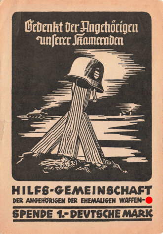Deutschland nach 1945, "Hilfs Gemeinschaft der Angehörigen der ehemaligen Waffen SS" Spende 1,- Deutsche Mark. Ansichtskartenformat
