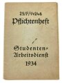 Deutsche Studentenschaft, Pflichtenheft, Studenten-Arbeitsdienst, 1934, Universität Frankfurt,  guter Zustand