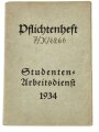 Deutsche Studentenschaft, Pflichtenheft, Studenten-Arbeitsdienst, 1934, Universität Kiel,  guter Zustand