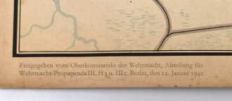 "Mit uns im Osten" Wehrmacht-Propaganda III, H2 u. IIIc, Berlin 12. Januar 1942, Rückseite mit Tesa verstärkt, Maße: 51 x 112 cm