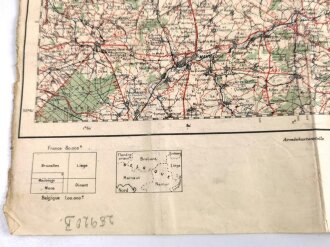 Karte für den Dienstgebrauch in der Wehrmacht. Frankreich  "Maubeuge-Bruxelles", Maße: 53 x 75 cm