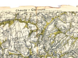 1. Weltkrieg "Chauny-Clermont" Stellung nach Beutekarten Stand vom 18.5.18, Maße: 65 x 80 cm