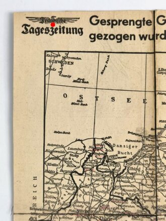 Fränkische Tageszeitung "Gesprengte Grenzen, die in Versailles gezogen wurden" Die Karte Ostdeutschlands und Polen, Maße: 28 x 41 cm