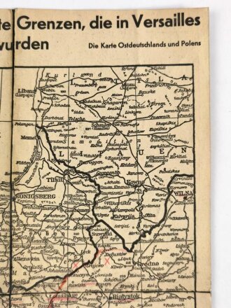 Fränkische Tageszeitung "Gesprengte Grenzen, die in Versailles gezogen wurden" Die Karte Ostdeutschlands und Polen, Maße: 28 x 41 cm