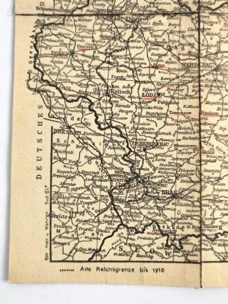 Fränkische Tageszeitung "Gesprengte Grenzen, die in Versailles gezogen wurden" Die Karte Ostdeutschlands und Polen, Maße: 28 x 41 cm