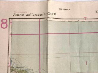 Afrikakorps, Deutsche Heereskarte 1942 "Bougie" Algerien und Tunesien, stark gebraucht, Maße: 50 x 65 cm