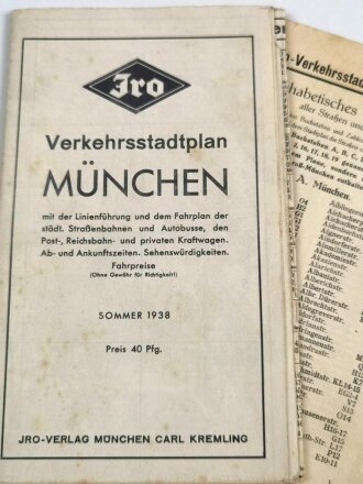 Verkehrsstadtplan München, Sommer 1938, Iro mit Alphabetisches Verzeichnis aller Straßen und Plätze