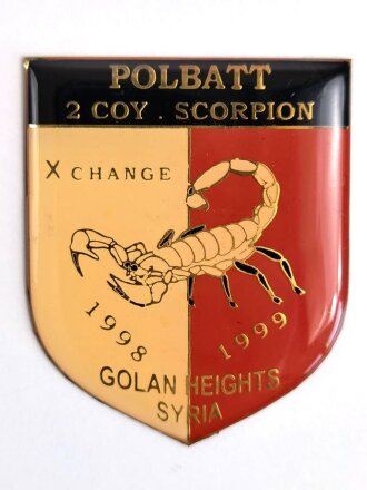 UNO Polen, " POLBATT 2 COY Scorpion GOLAN HEIGHTS SYRIA" Metallabzeichen des Polnischen Bataillon " Scorpion " , Rückseitig mit Kleberesten