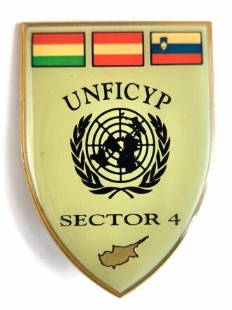 UNO Österreich, Metallabzeichen  " UNFICYP SECTOR 4" " Zypern- Einsatz Sektor 4 " Gesamthöhe 59 mm