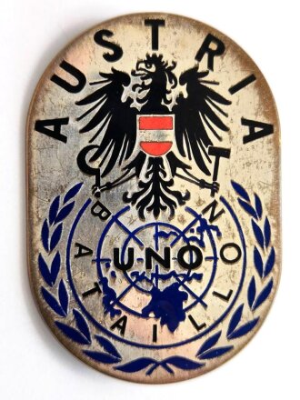 UNO Österreich, Metallabzeichen  "AUSTRIA UNO BATAILLON" " Österreich- Bataillon der UN- Truppen " Gesamthöhe 62 mm