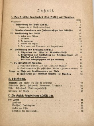 "Kleinkaliber-Dienst Sportmodell 1934", 72 Seiten, gebraucht