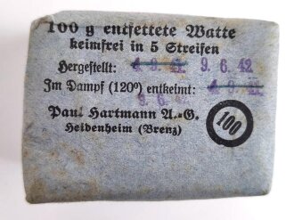 Pack "100g entfettete Watte" datiert 1942