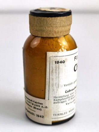 Glasbehälter " Chloramin Puder " Für Luftschutzzwecke. Datiert 1940/42 Höhe 9,5cm