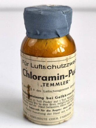 Glasbehälter " Chloramin Puder " Für Luftschutzzwecke. Datiert 1940/42 Höhe 9,5cm