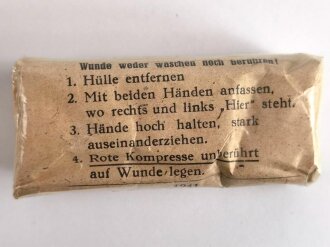 Verbandpäckchen, Breite etwa 65mm, datiert 1941, Originalverpackt