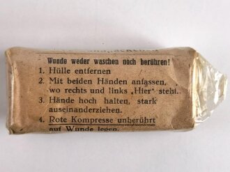Verbandpäckchen, Breite etwa 65mm, datiert 1941, Originalverpackt