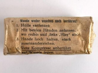 Verbandpäckchen, Breite etwa 65mm, datiert 1941, Originalverpackt