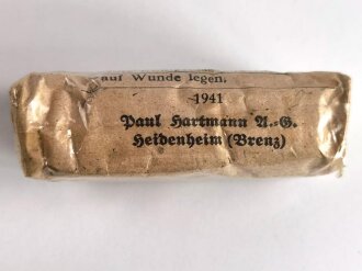 Verbandpäckchen, Breite etwa 65mm, datiert 1941, Originalverpackt