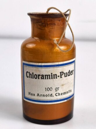 Glasbehälter " Chloramin Puder " Für Luftschutzzwecke.  Höhe 11cm