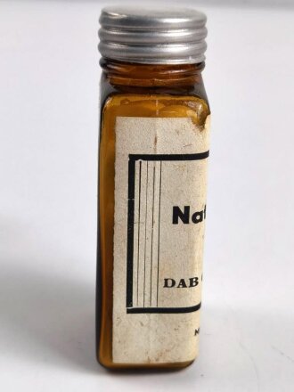 Glasbehälter " Natrium  bicarbon. Tabletten" Für Luftschutzzwecke. Datiert 1939, Höhe 9 cm