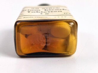 Glasbehälter " Natrium  bicarbon. Tabletten" Für Luftschutzzwecke. Datiert 1939, Höhe 9 cm