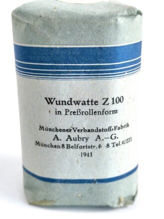 Pack " Wundwatte Z100 in Preßrollenform" datiert 1941