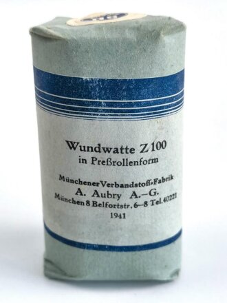 Pack " Wundwatte Z100 in Preßrollenform" datiert 1941