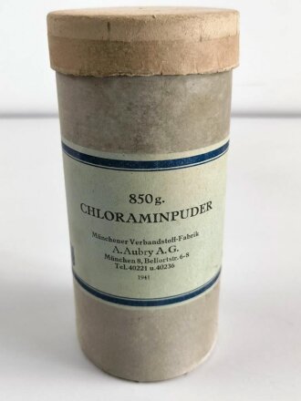 Pack " 850g Chloraminpulver" datiert 1941, gehört in den Tier Luftschutzkasten 39