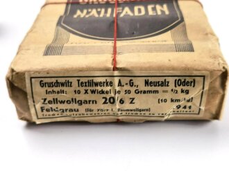 Rolle Gruschwitz Leinenzwirn Feldgrau . Neuwertig, aus der originalen Umverpackung, diese datiert 1941. Sie erhalten ein ( 1 ) Stück